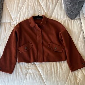 KLD Cropped Rust Women's Jacket - Hidden Zipper and Pockets